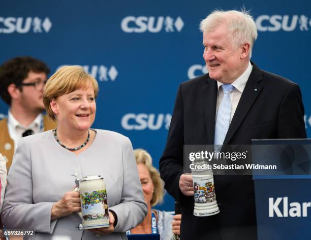 German Chancellor and Chairwoman of the German Christian Democrats Angela Merkel and Bavarian Governor and Chairman of the Bavarian Christian...