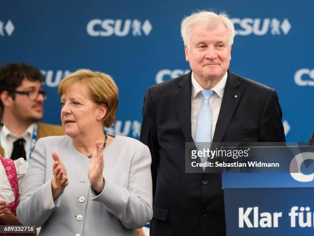 German Chancellor and Chairwoman of the German Christian Democrats Angela Merkel and Bavarian Governor and Chairman of the Bavarian Christian...