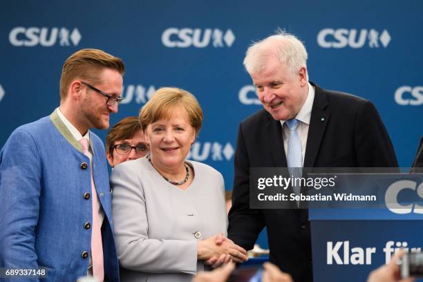 German Chancellor and Chairwoman of the German Christian Democrats Angela Merkel and Bavarian Governor and Chairman of the Bavarian Christian...