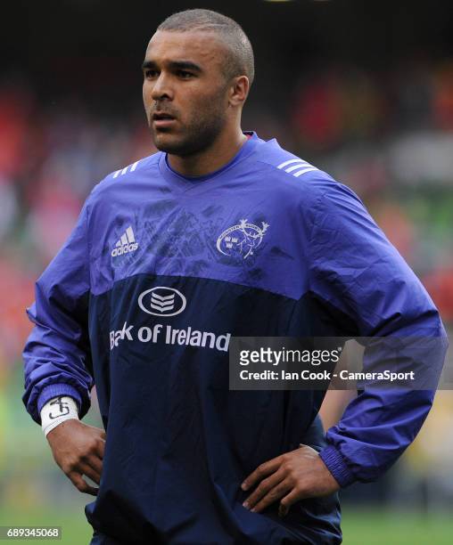 Munster's Simon Zebo during the pre match warm up during the Guinness PRO12 Final match between Munster and Scarlets at the Aviva Stadium on May 27,...