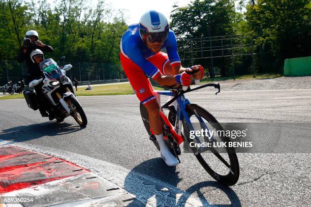 France's Thibaut Pinot of team FDJ competes during the Individual time-trial between Monza and Milan during the last stage of the 100th Giro...