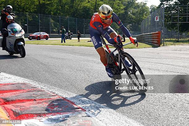 Italy's rider of team Bahrain - Merida Vincenzo Nibali competes during the Individual time-trial between Monza and Milan on the last stage of the...