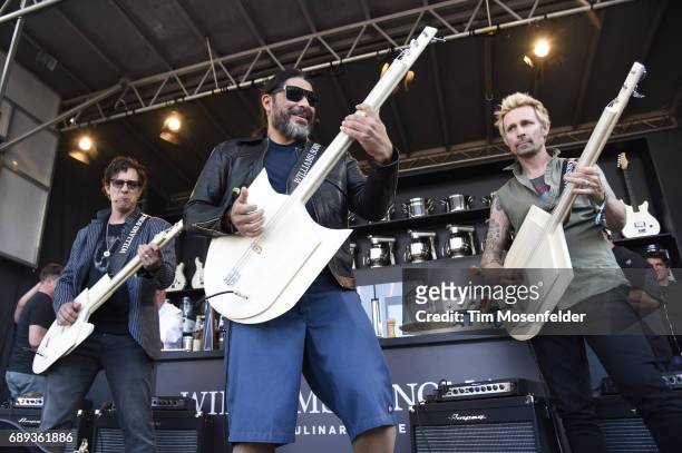 Stefan Lessard of Dave Matthews Band, Robert Trujillo of Metallica, and Mike Dirnt of Green Day participate at the Culinary stage during BottleRock...