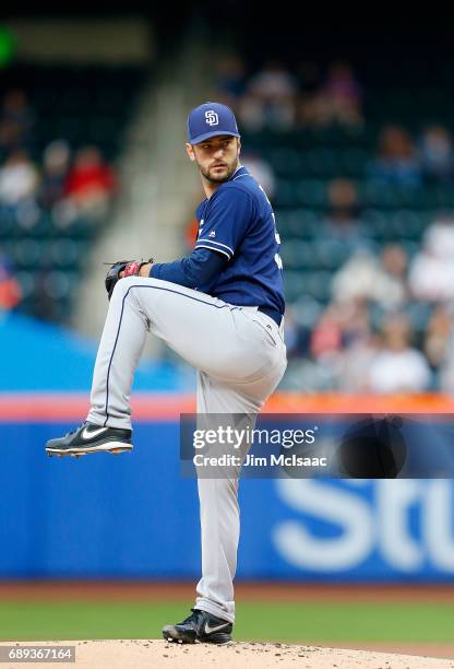 Jarred Cosart of the San Diego Padres in action against the New York Mets at Citi Field on May 24, 2017 in the Flushing neighborhood of the Queens...