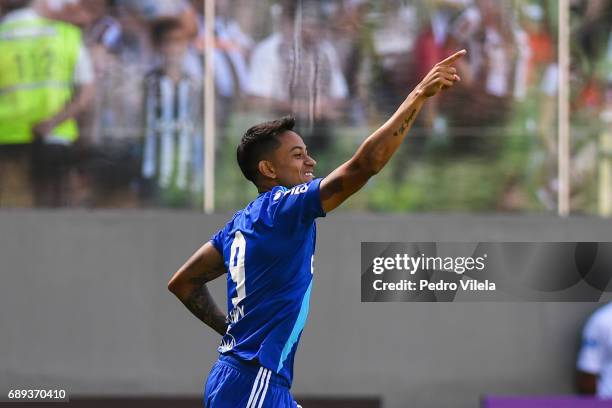 Lucca of Ponte Preta celebrates a scored goal against Atletico MG during a match between Atletico MG and Ponte Preta as part of Brasileirao Series A...