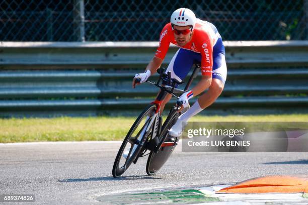 Netherlands' Tom Dumoulin of team Sunweb competes during the Individual time-trial between Monza and Milan on the last stage of the 100th Giro...
