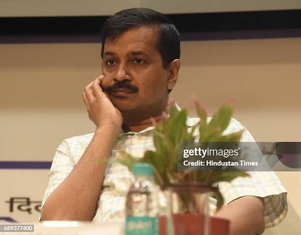 Chief Minister of Delhi Arvind Kejriwal, during the flagging off ceremony of the ITO-Kashmere Gate Heritage Line of the Delhi Metro during the...