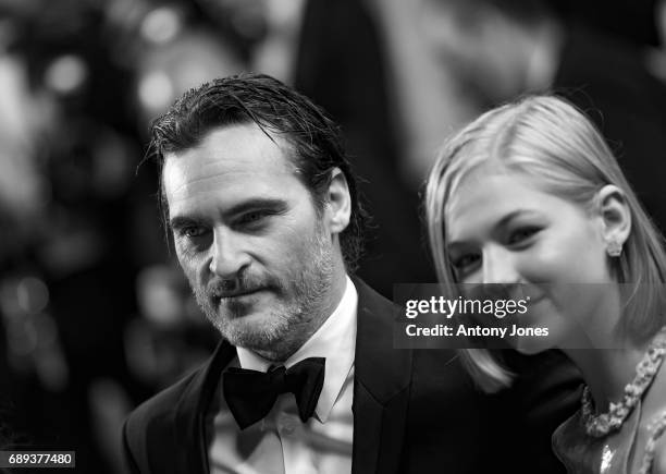 Joaquin Phoenix and Ekaterina Samsonov attend the "You Were Never Really Here" screening during the 70th annual Cannes Film Festival at Palais des...