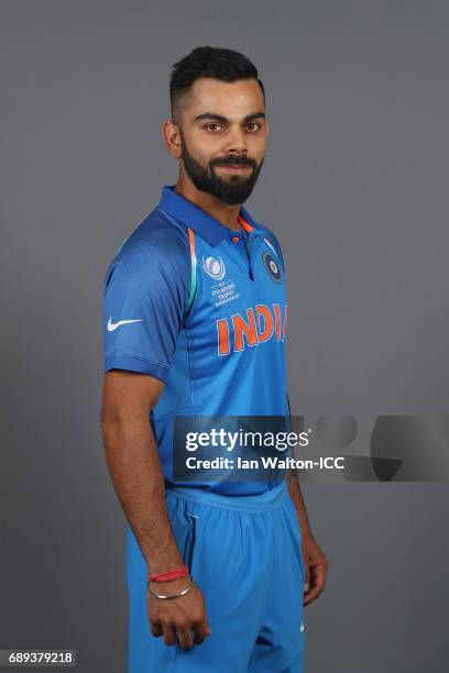 Virat Kohli of India poses during an India Portrait Session ahead of ICC Champions Trophy at Grange City on May 27, 2017 in London, England.