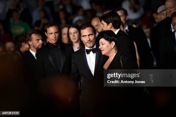 Joaquin Phoenix and Lynne Ramsay attend the "You Were Never Really Here" screening during the 70th annual Cannes Film Festival at Palais des...