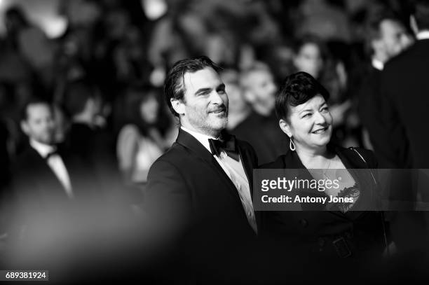 Joaquin Phoenix and Lynne Ramsay attend the "You Were Never Really Here" screening during the 70th annual Cannes Film Festival at Palais des...