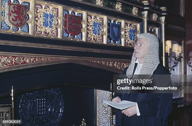 British Conservative Party politician Selwyn Lloyd pictured wearing a ceremonial wig and gown in the Palace of Westminster in London after being...