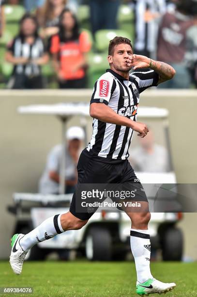 Rafael Moura of Atletico MG celebrates a scored goal against Ponte Preta during a match between Atletico MG and Ponte Preta as part of Brasileirao...