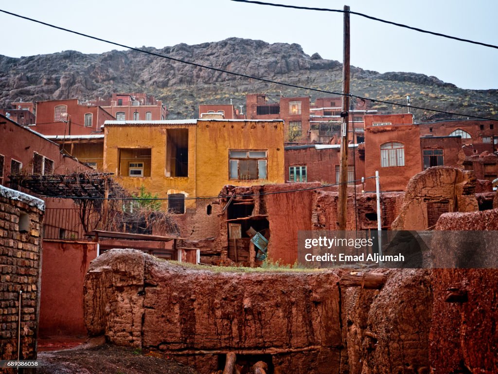 View of the mountains opposite the red village Abyaneh in Natanz County, Isfahan Province, Iran - 28 April 2017