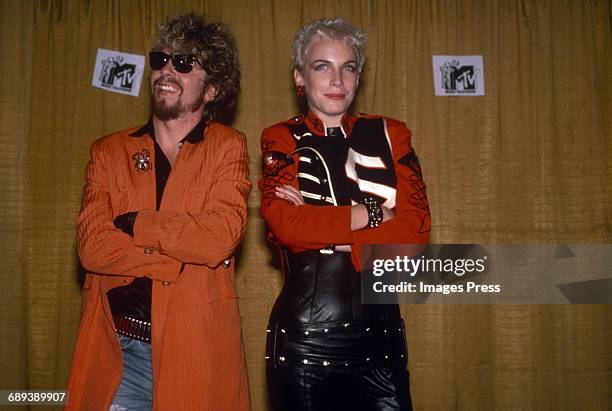 David A. Stewart and Annie Lennox of Eurythmics circa 1985 in New York City.