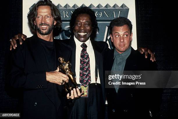 Eric Clapton, Buddy Guy & Billy Joel attend the 2nd Annual International Rock Awards circa 1990 in New York City.