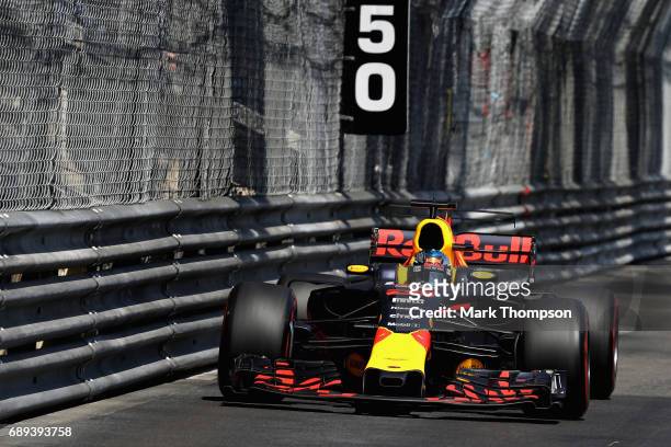Daniel Ricciardo of Australia driving the Red Bull Racing Red Bull-TAG Heuer RB13 TAG Heuer on track during the Monaco Formula One Grand Prix at...