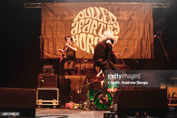 James Brown and Tom Hudson of Pulled Apart By Horses perform at First Direct Arena Leeds on May 20, 2017 in Leeds, England.