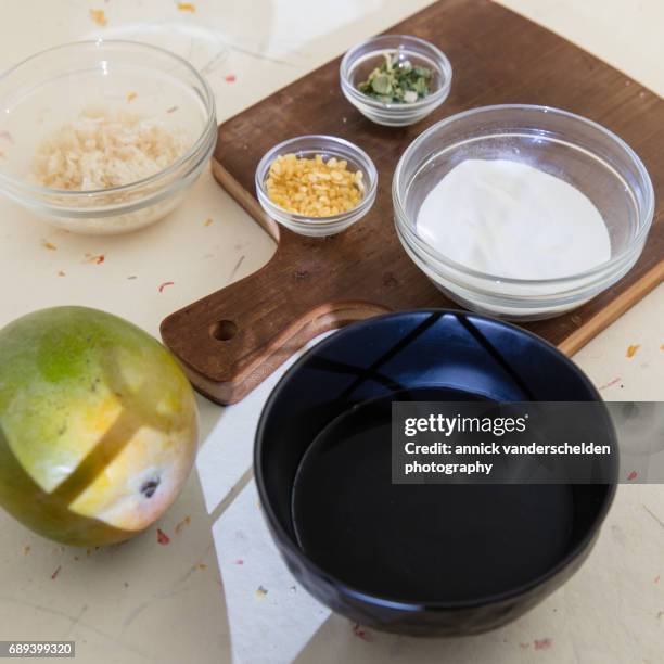 thai street food dessert ingredients. - coconut milk soup stock pictures, royalty-free photos & images