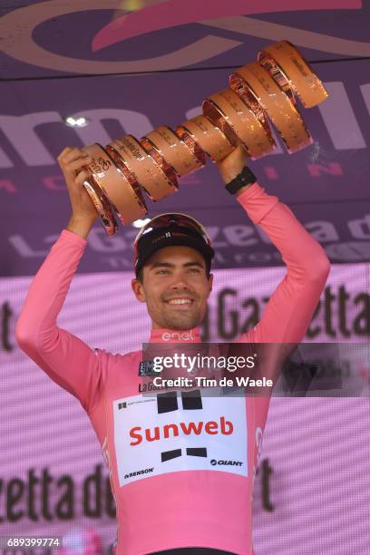 100th Tour of Italy 2017 / Stage 21 Podium / Tom DUMOULIN Pink Leader Jersey/ Celebration / Trophy/ Monza-Autrodromo Nazionale - Milano-Duomo /...