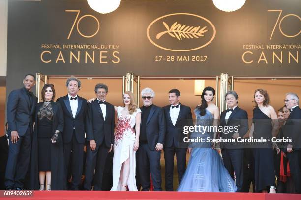 Jury members Will Smith Agnes Jaoui, Paolo Sorrentino, Gabriel Yared, Jessica Chastain, President of the jury Pedro Almodovar, May of Cannes David...