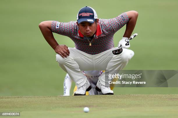 Yuta Ikeda of Japan lines up a putt on the 11th green during the Final Round of the DEAN & DELUCA Invitational on May 28, 2017 in Fort Worth, Texas.