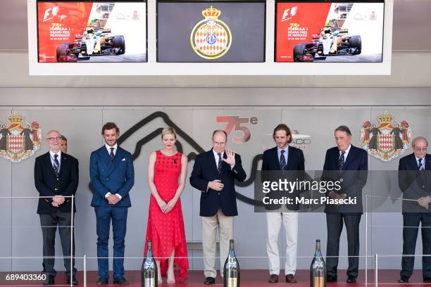 Pierre Casiraghi , Princess Charlene of Monaco, Prince Albert II of Monaco and Andrea Casiraghi attend the Monaco Formula 1 Grand Prix at the Monaco...