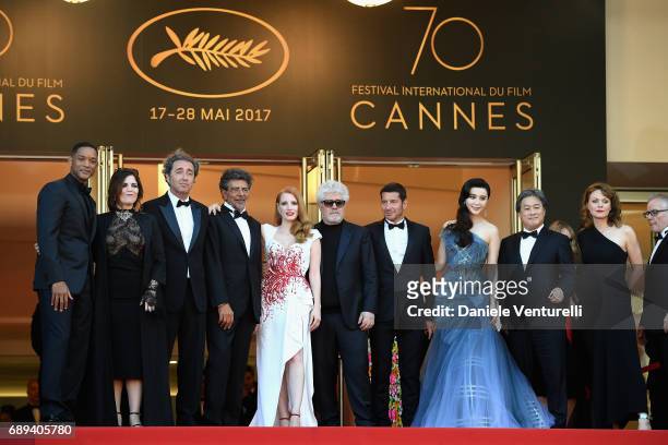 Jury members Will Smith, Agnes Jaoui, Paolo Sorrentino, Gabriel Yared and Jessica Chastain, President of the jury Pedro Almodovar, mayor of Cannes...