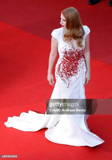 Jury member Jessica Chastain attends the Closing Ceremony of the 70th annual Cannes Film Festival at Palais des Festivals on May 28, 2017 in Cannes,...