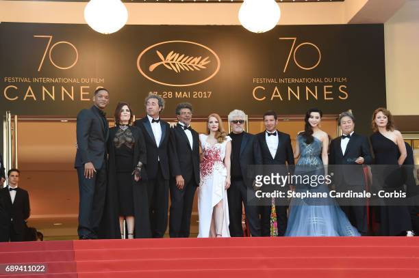 Jury members Will Smith Agnes Jaoui, Paolo Sorrentino, Gabriel Yared, Jessica Chastain, President of the jury Pedro Almodovar, Mayor of Cannes David...