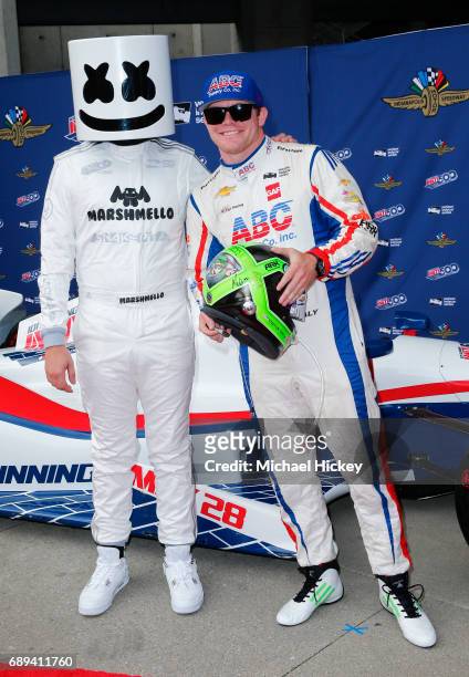 Marshmellow and Conor Daly appear on the red carpet at Indianapolis Motor Speedway on May 28, 2017 in Indianapolis, Indiana.