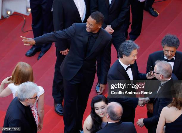 Jury members Jessica Chastain, Pedro Almodovar, Will Smith, Fan Bingbing, Park Chan-wook greeting Director of the Cannes Film Festival Thierry...