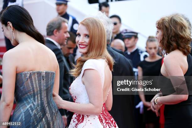 Jury members Fan Bingbing, Jessica Chastain and Maren Ade attend the Closing Ceremony during the 70th annual Cannes Film Festival at Palais des...