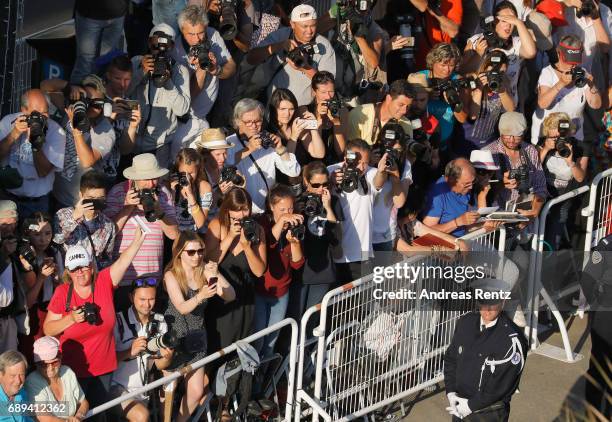 Fans watched celebrities attend the Closing Ceremony of the 70th annual Cannes Film Festival at Palais des Festivals on May 28, 2017 in Cannes,...