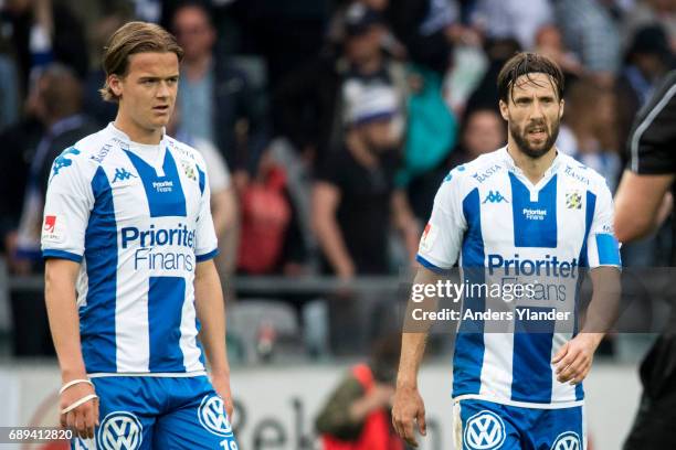 August Erlingmark of IFK Goteborg and Mattias Bjarsmyr of IFK Goteborg looks dejected after the Allsvenskan match between IFK Goteborg and IF...