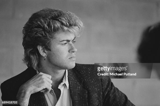 British singer-songwriter George Michael of Wham!, during the pop duo's 1985 world tour, January 1985.'The Big Tour' took in the UK, Japan,...
