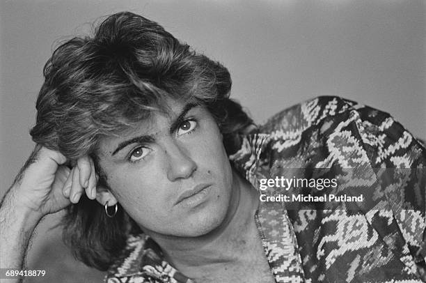 British singer-songwriter George Michael, of Wham!, in a Sydney hotel room during the pop duo's 1985 world tour, January 1985. 'The Big Tour' took in...