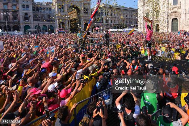 100th Tour of Italy 2017 / Stage 21 Podium / Tom DUMOULIN Pink Leader Jersey/ Celebration / Trophy/ Media/ Duomo Cathedral/ Fans / Public /...
