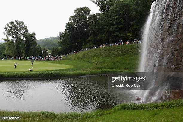 Bernhard Langer putts on the first hole during the final round of the Senior PGA Championship at Trump National Golf Club on May 28, 2017 in...