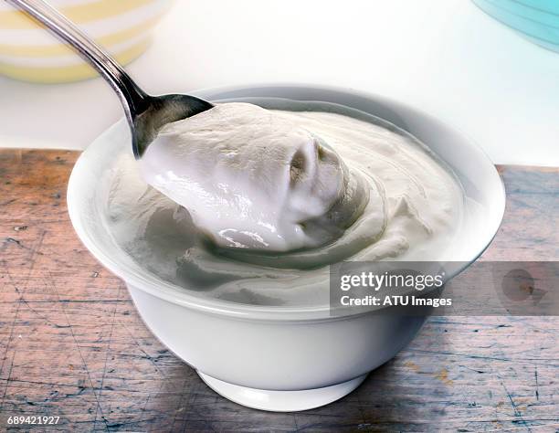 yogurt in dish - yogurt stock pictures, royalty-free photos & images