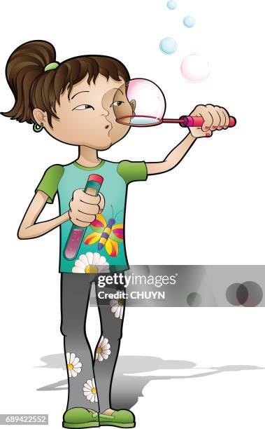 funny bubbles - children blowing bubbles stock illustrations
