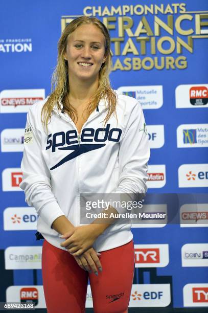 Alizee Morel reacts on the podium after winning the 400m Women's Individual Freestyle Final on day six of the French National Swimming Championships...