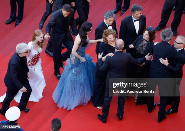 Jury members Jessica Chastain, Pedro Almodovar, Will Smith, Fan Bingbing, Park Chan-wook greeting Director of the Cannes Film Festival Thierry...