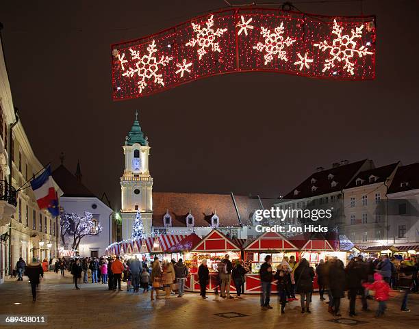 bratislava christmas market and town hall. - bratislava stock pictures, royalty-free photos & images