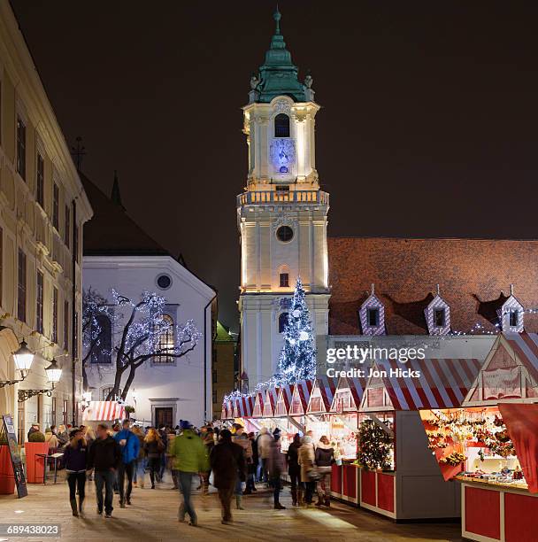 bratislava christmas market and town hall. - bratislava stock pictures, royalty-free photos & images