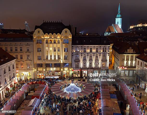 the christms market in bratislava's main square. - slovakia stock pictures, royalty-free photos & images