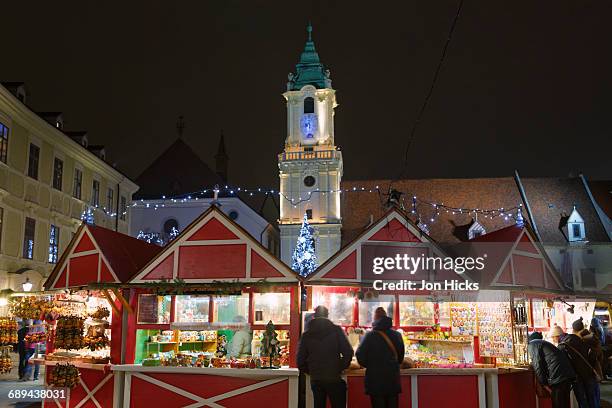 bratislava christmas market and town hall. - bratislava stock pictures, royalty-free photos & images