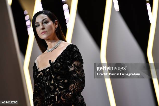 Mistress of Ceremonies Monica Bellucci during the Closing Ceremony of the 70th annual Cannes Film Festival at Palais des Festivals on May 28, 2017 in...