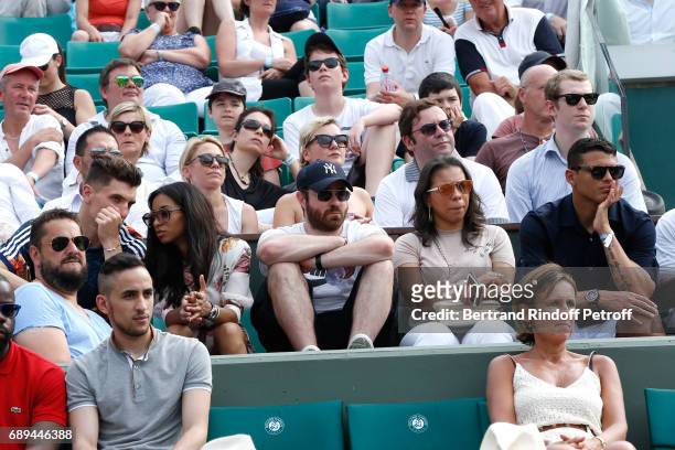 Football players Thomas Meunier and Thiago Silva attend the 2017 French Tennis Open - Day One at Roland Garros on May 28, 2017 in Paris, France.