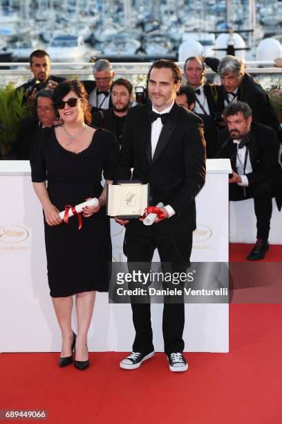 Lynne Ramsey winner of the award for Best Screenplay and actor Joaquin Phoenix winner of the award for Best Actor for "You Were Never Really Here"...